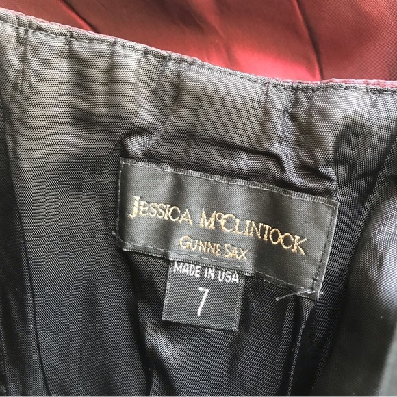 Jessica McClintock Satin Burgundy Prom Gown Strapeless Ballroom Dress Size 7 - Picture 4 of 15